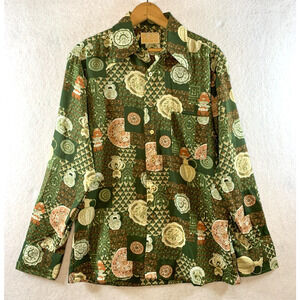 Vintage 70s Sears Mens Shirt Sz M Tiki Print Art Deco Daggar Grunge Rockabilly